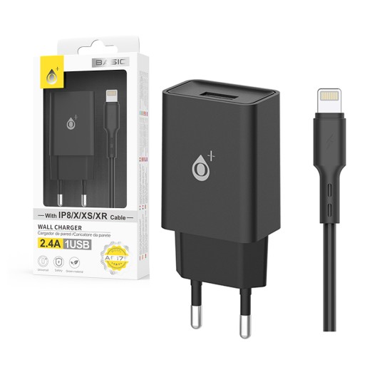 OnePlus EU Wall Charger A6175 with iPhone Cable 1 USB 5V/2.4A Black